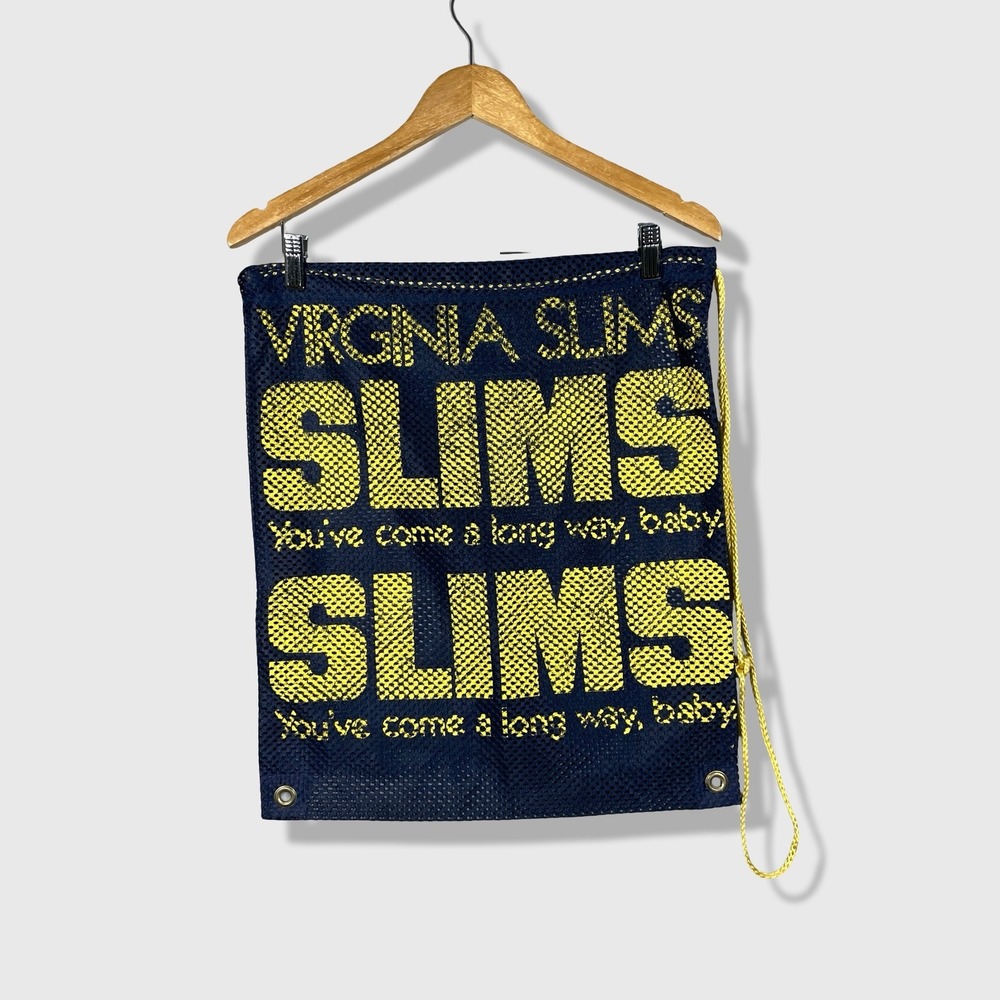 Virginia Slims Drawstring‎ Bag OS Blue Yellow Vintage 80s Mesh Everyday